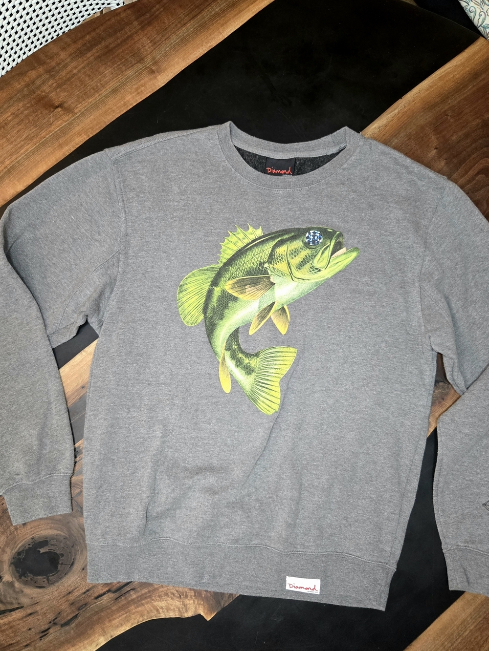Diamond Supply Co. Fish Graphic Sweatshirt in Gray with Yellow-Green Fish